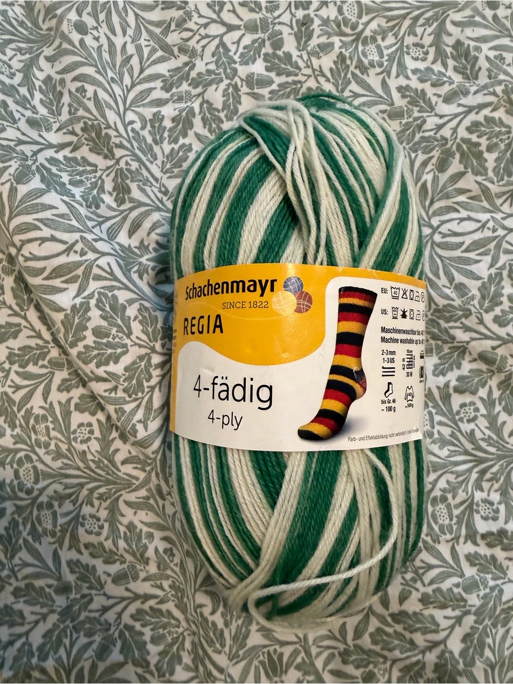 Regia 4-ply Green & White Self-Striping Sock Yarn by Schachenmayr